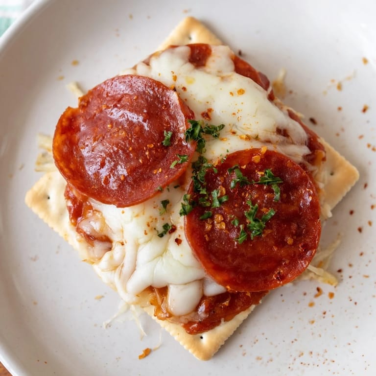 Freshly baked Savory Bites: Hot pepperoni and cheese on crackers, a perfect party appetizer to serve!