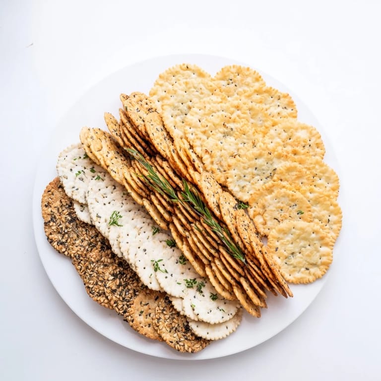 Crisp gourmet crackers arrayed on a platter, ready to be paired with cheese for a tasty treat.