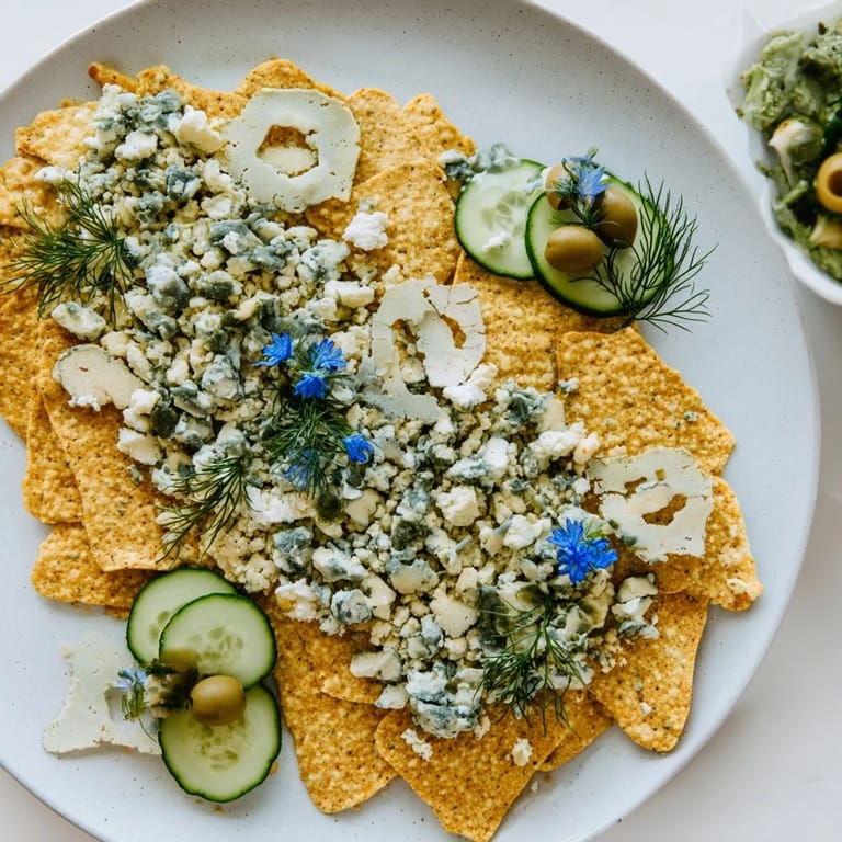 Colorful Deep Sea Ocean Wave platter, featuring fresh dill and blue tortilla chips for an easy appetizer.
