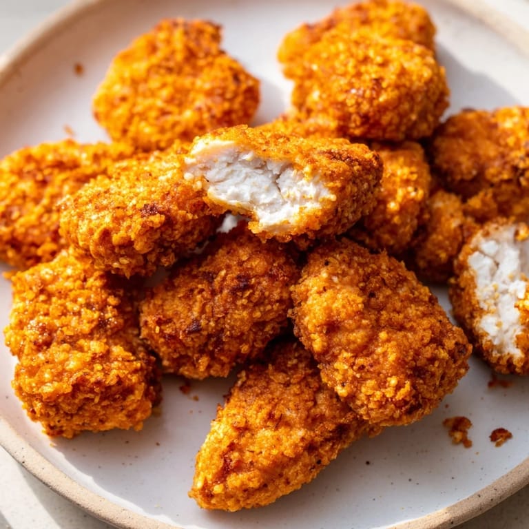 Freshly air-fried chicken nuggets, with a delicious panko crust, ideal for a kid-friendly meal.