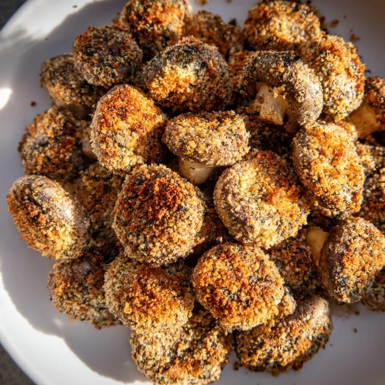 Oven-baked Ranch-Seasoned Crispy Mushrooms, served on a baking sheet, ideal snack for any gathering.