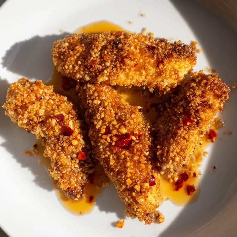 Air-fried Crispy Panko Chicken Tenders with hot honey, a delicious main course.