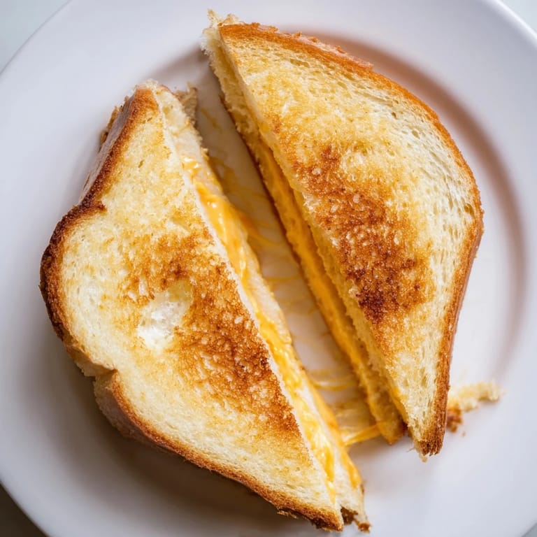 A close-up of a Mayo Grilled Cheese, showing the golden crust and melted cheese inside.
