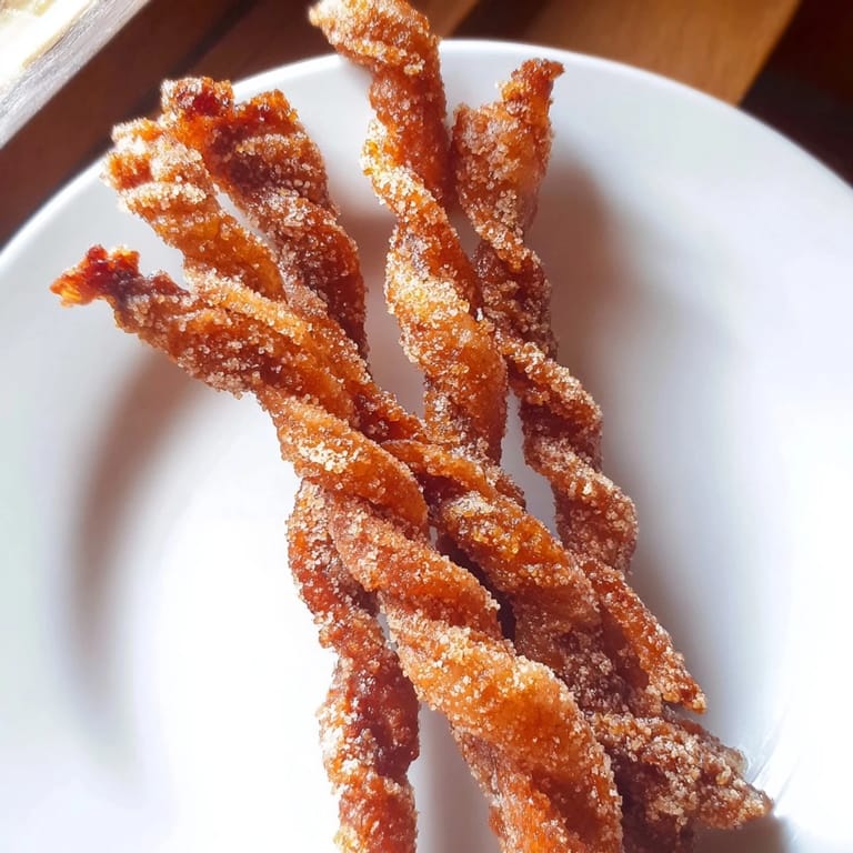 Golden brown Spiced Bacon Twists with a hint of cinnamon, ideal for a sweet and savory snack.