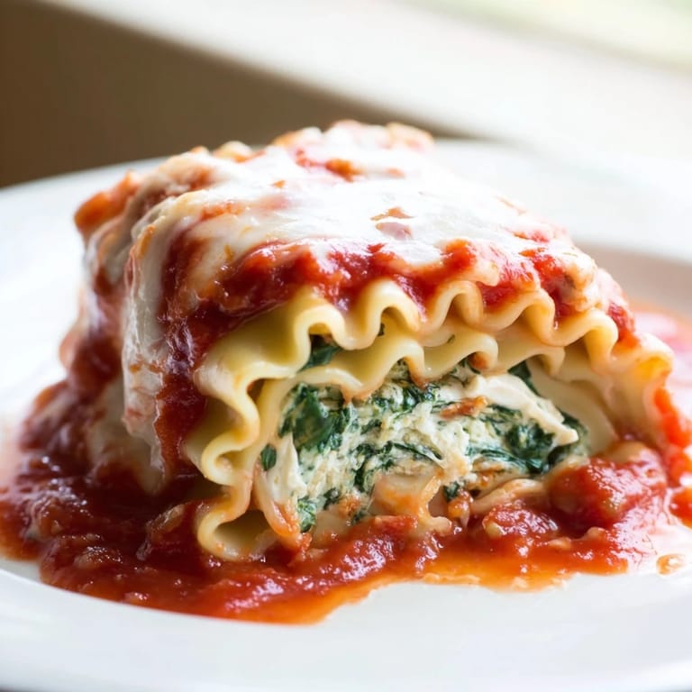 Tender pasta rolls filled with creamy chicken and spinach, served in a white baking dish with a side salad.