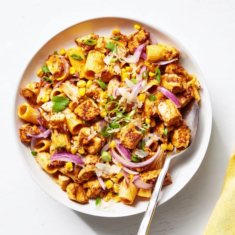 Tender penne pasta simmers in a zesty tomato broth with bell peppers and onions for a hearty weeknight meal.