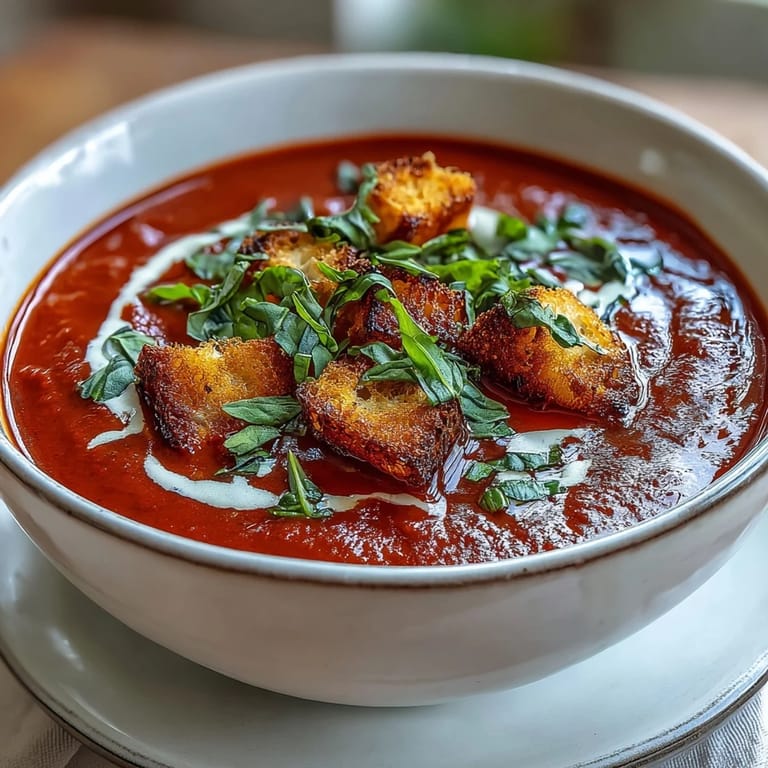 Vibrant Roasted Tomato Basil Soup, showcasing pureed goodness with basil, ready to serve.