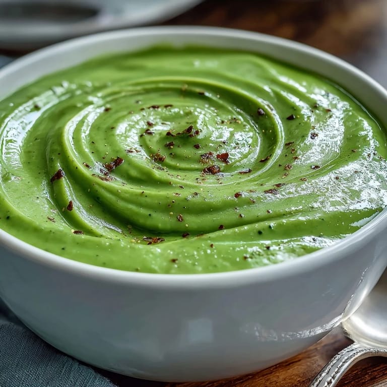 Velvety smooth cream of broccoli soup, perfect for a cozy, comforting meal.