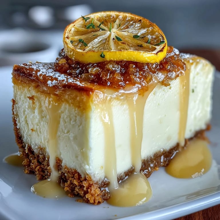 Creamy limoncello cheesecake bars over a golden graham cracker base, garnished with lemon slices for a refreshing summer treat.  