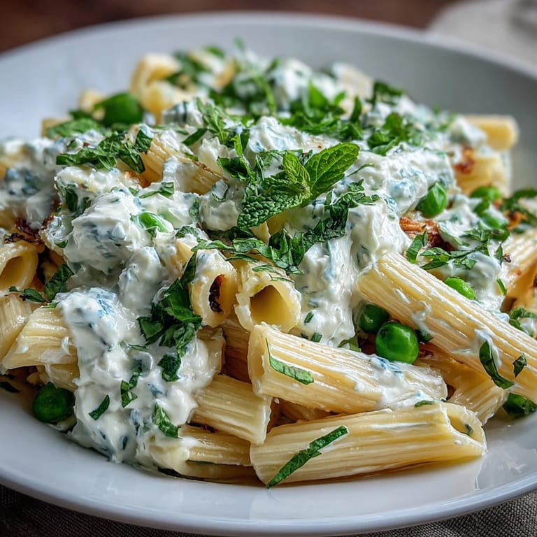 A bowl of Pea and Ricotta Pasta with Mint, showcasing bright green peas and creamy ricotta sauce, perfect for spring dinners.