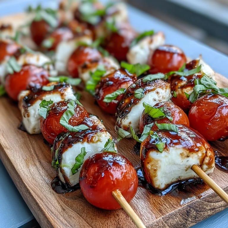 Colorful Caprese skewers appetizer featuring mozzarella, tomato, and basil, ready to serve.