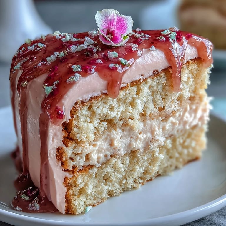 Elegant Rosé velvet cake adorned with shimmering edible gold and pink frosting.