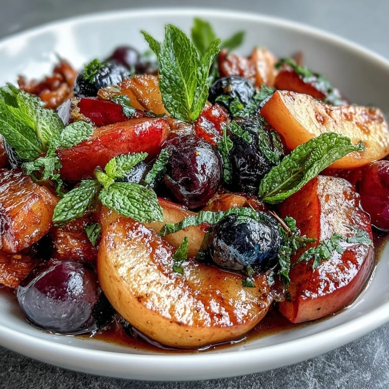 Cozy Warm German Fruit Salad featuring spiced apples, pears, and plums, perfect for dessert.