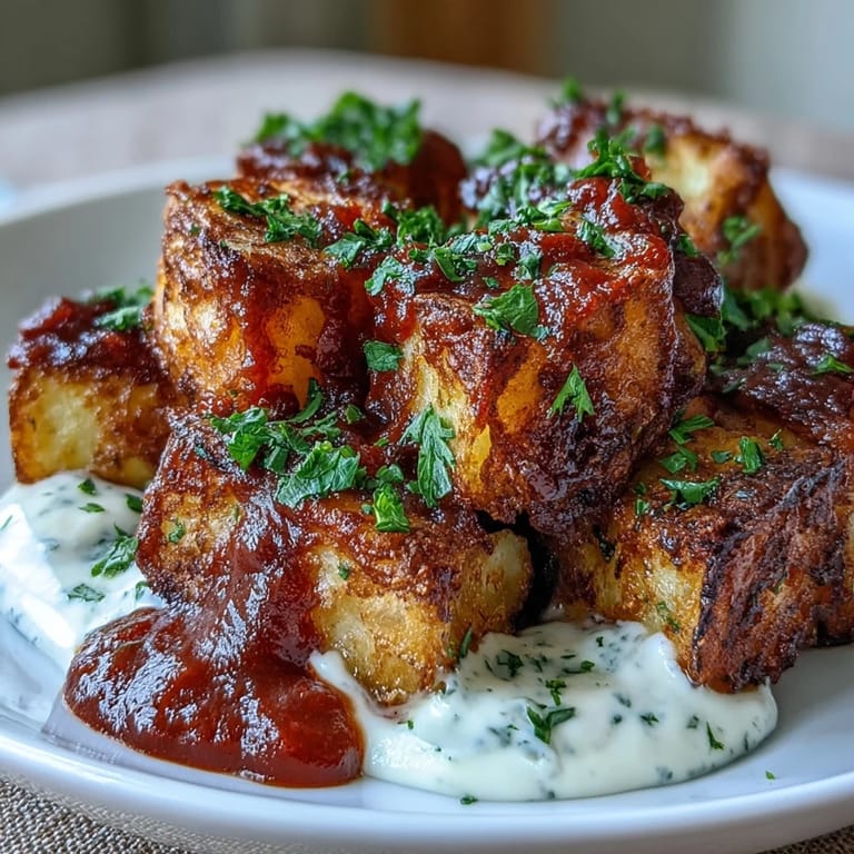 Spicy Quick Patatas Bravas, featuring tender potatoes with zesty sauces.