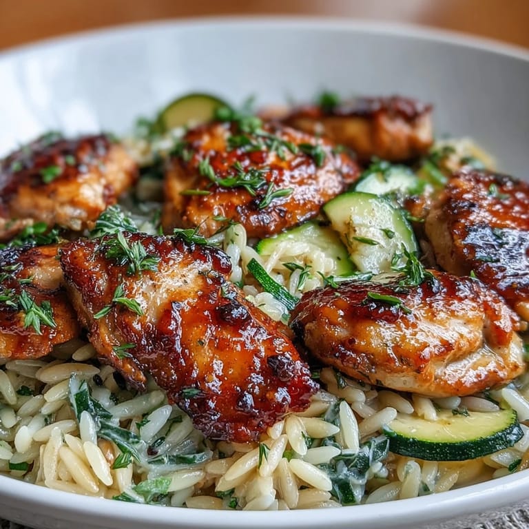Savory One-Pan Lemon Chicken and Zucchini Orzo dish, perfect for weeknight dinners.
