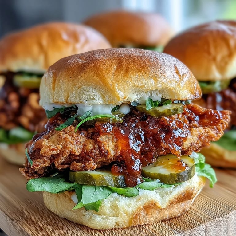 Glistening spicy hot honey chicken sandwich, a delicious American comfort food delight.