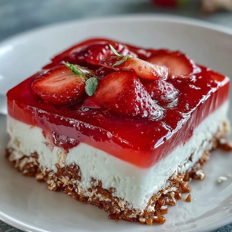 This classic Strawberry Pretzel Jello Salad offers craveable crunch with a sweet jello topping.