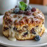 Golden Blueberry Lemon Sourdough Scones with juicy berries and citrus zest, fresh from the oven.  