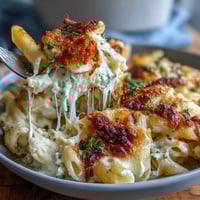 One-Pot Cheesy Pasta Bake with bubbling mozzarella and golden Parmesan topping, baked to perfection in a single pot for easy cleanup.