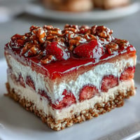 Sweet Strawberry Pretzel Jello Salad with creamy layers and a crunchy pretzel crust.